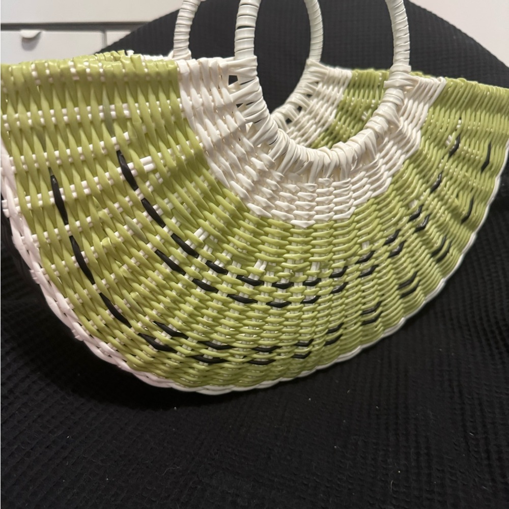 Stylish Green and White Woven Handbag